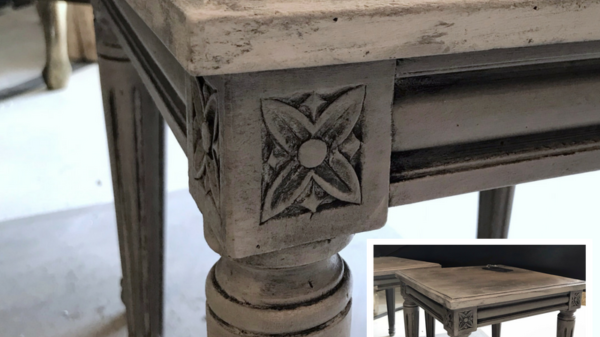PAIR OF FRENCH LINEN END TABLES